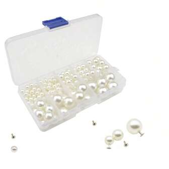 186 Sets/Box De remaches de perlas artificiales redondos de forma circular presionados a mano, hechos de plástico, de múltiples tamaños para la fijación de accesorios de bricolaje de bolsos y maletas, decoración de ropa de boda, y materiales para la confección de accesorios para el cabello.