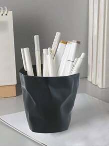 1pc/2pcs White Creative Artistic Personalized Pencil Holder, Study Stationery Storage Bucket, Minimalist Makeup Brush Holder, Or Garbage Bin Back To School - Black - View 2