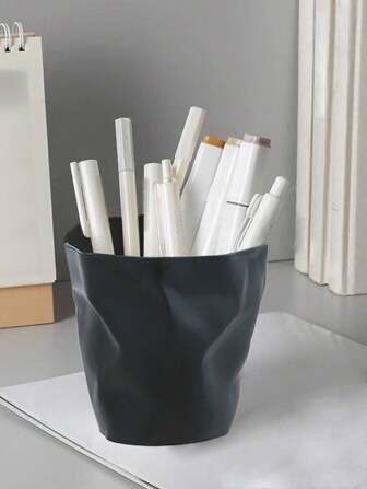 1pc/2pcs White Creative Artistic Personalized Pencil Holder, Study Stationery Storage Bucket, Minimalist Makeup Brush Holder, Or Garbage Bin Back To School