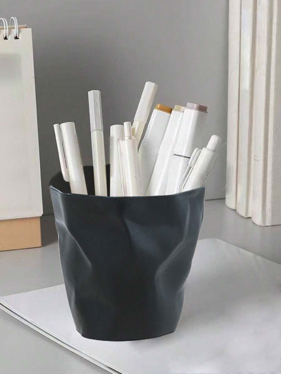 1pc/2pcs White Creative Artistic Personalized Pencil Holder, Study Stationery Storage Bucket, Minimalist Makeup Brush Holder, Or Garbage Bin Back To School