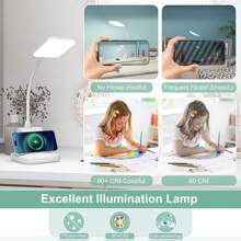 Hansang Desk Lamp With Wireless Charger, LED Desk Lamps For Home Office Eye-Caring CRI 85+, 3 Color Modes, Stepless Dimming Touch Table Lamp, Study Small White Lamp With Pen Holder For College Dorm - White - View 6