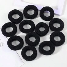 12 buah Ikat Rambut Kain Handuk Elastis Besar untuk Anak Perempuan - Ikat Rambut Rajutan Tebal, Cocok untuk Semua Jenis Rambut - Hitam - View 4