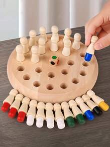 1套木質色彩記憶棋，認知色彩拼圖遊戲，早期教育集中力訓練益智棋具，適用於兒童學校學生文具學校用品 - 彩色 - 查看 6