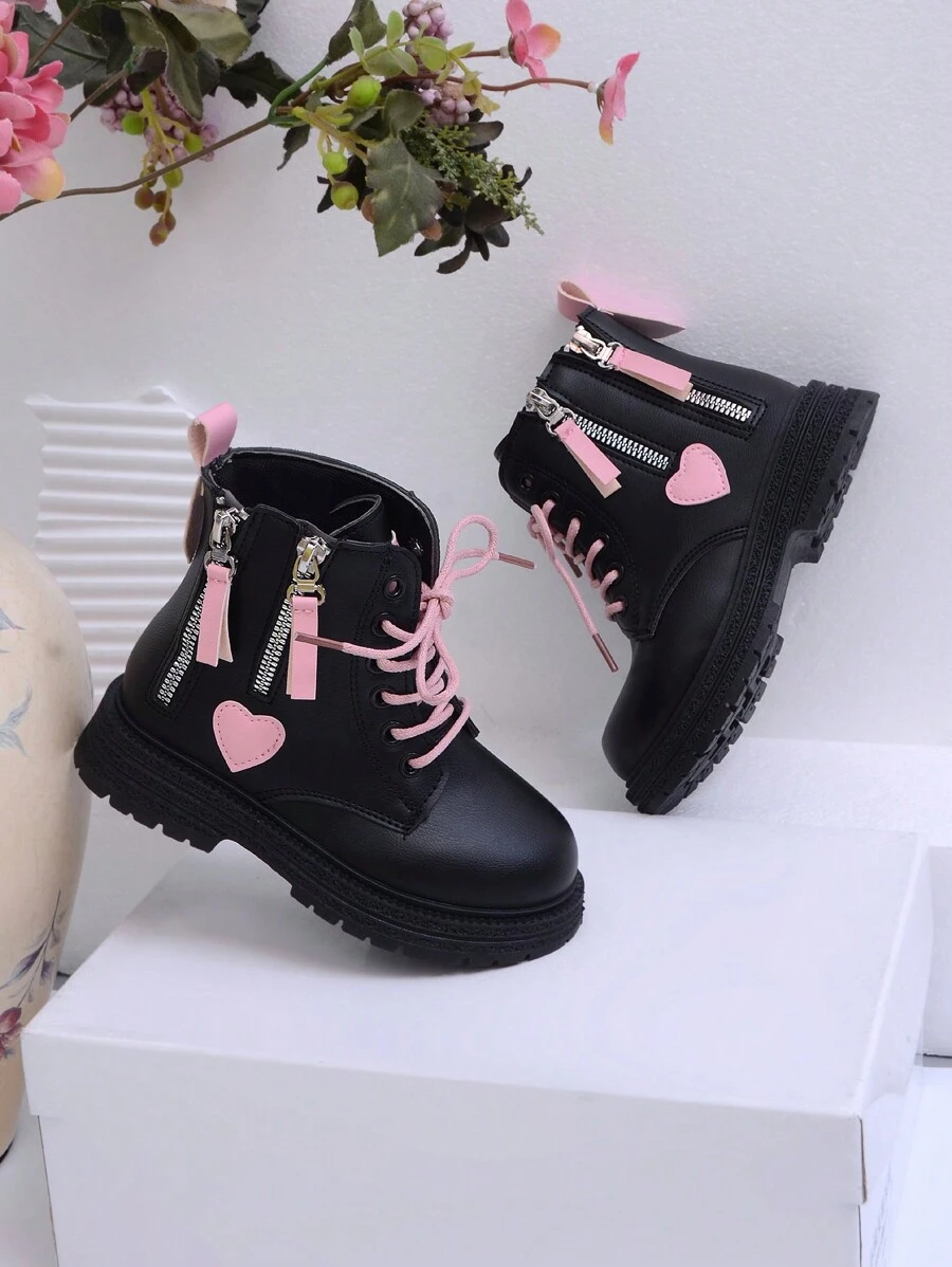 Creative Personalized Fashion Zipper Street New Versatile Color Block Boots - Black - View 1