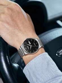 Guanqin Gj16110 男士金色不銹鋼機械腕錶,具有日曆、指針和夜光功能,適合日常裝飾。