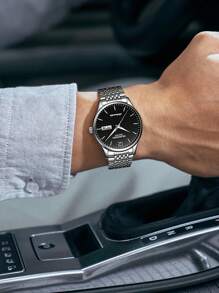 Guanqin Gj16110 男士金色不銹鋼機械腕錶,具有日曆、指針和夜光功能,適合日常裝飾。