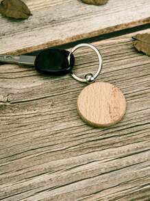 不同形狀(正方形、橢圓形、心形、圓形)的木製鑰匙扣,可自由塗鴉和個性化印刻名字或祝福語 - 杏色 - 查看 1
