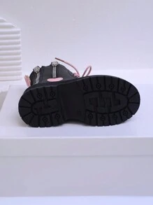 Creative Personalized Fashion Zipper Street New Versatile Color Block Boots - Black - View 2