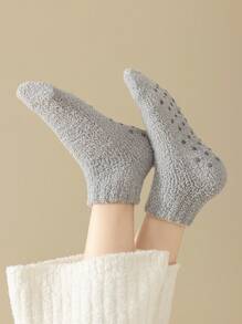 3pairs Women's Random Color Thickened Velvet Slip-resistant Socks With Fleece, Suitable For Daily Wear In Winter