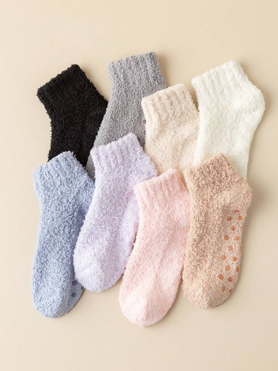 3pairs Women's Random Color Thickened Velvet Slip-resistant Socks With Fleece, Suitable For Daily Wear In Winter