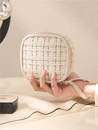 FUDEAM 1 pieza Bolsa mini de color beige, bolsa portátil de maquillaje de viaje para mujer, bolsa de cosméticos, organizador con cierre para almacenamiento diario de toallas sanitarias, bolsa para joyas