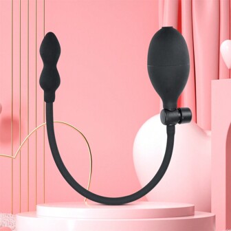 BDSM Inflatable Anal Plug,  1 Pc  Black Dual End  Anal Plug  Expander Inflatable  Friction Stimulator Prostate Balloon Pump Sex Toys , Silicone(A)