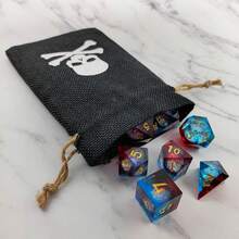 (1入組)高端亞麻骰子袋,黑色骷髏花紋,束口袋,可用於儲物、收藏、禮品並方便攜帶,桌遊配件(不包含骰子) - 黑色 - 查看 4