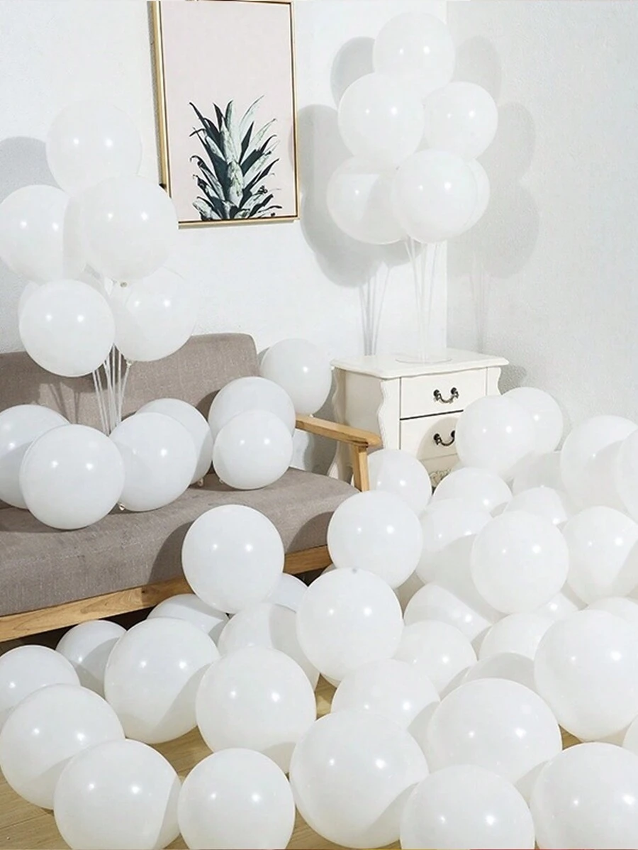 10个/50个10英寸哑光圆形乳胶气球套装，混合颜色：红色/蓝色/绿色/浅绿色/浅蓝色/紫色/粉色/橙色/黄色/海军蓝/黑色/白色/深绿色。创意婚礼/地板装饰/生日及其他节日派对用品。 - 白色 - 查看 1