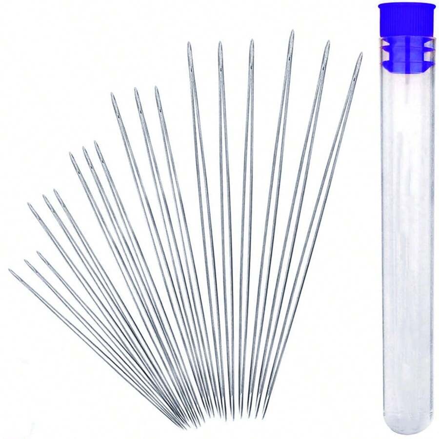 6-18pcs Beading Needles Set, Including Big Eye Needle, Collapsible Eye Needle, Seed Beading Needle, Twisted Needles In 6x Different Sizes. Big Eye Needles And Seed Beading Needles Are Ideal For Stringing Beads, Open Eye Needle, And Collapsible Eye Needle Ideal For String Beads With Clasp. Darning Needle Is Ideal For Repairing Clothes And Other Creative Uses. The Darning Needles Are Available In Three Sizes. The Set Comes With A Needle Bottle(random Cap Color). - Silver - View 1