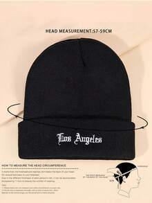 1pc Autumn/Winter Unisex Elastic Knit Hat, Fashion Streetwear Y2k Pattern Knit Cap, Warm Beanie - Black - View 3