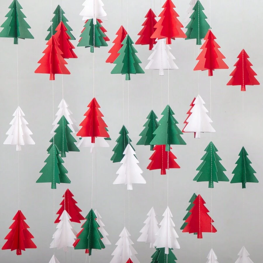 Red White Green Christmas Decorations - 10.4ft 3D Christmas Tree Paper Garland Party Streamers Banner Christmas Party Decorations for Home Indoor Outdoor Hanging Christmas Day Decor - Red White Green - View 1