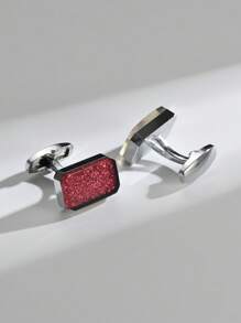 1 对亮面玫瑰红色果冻状水晶男士袖扣 - 珊瑚粉 - 查看 2