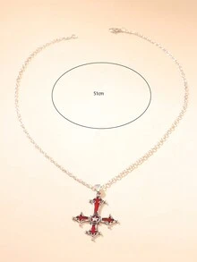 1pc Men's Gothic Style Red Cross Inverted Pendant European And American Punk Chain Necklace - Red - View 3