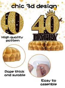 9件套原创设计40岁生日蜂窝装饰，适用于生日派对背景装饰、房间装饰、40岁生日派对回礼、生日礼物、生日装饰、房间装饰、家居装饰 - 40th - 查看 5