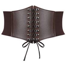 1件女士純色pu身形連身腰帶,彈性材料,適合婚禮和節日裝扮 - 咖啡 - 查看 1