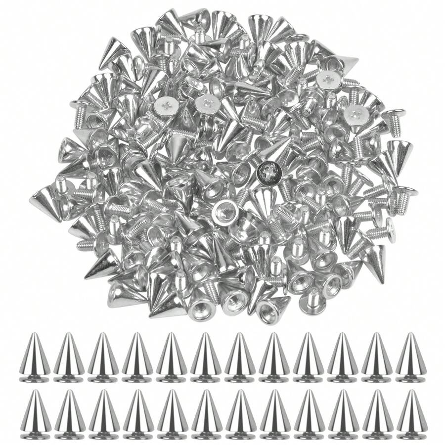 100pcs 7x10mm Metal Punk Decorative Rivets Cone Spikes Rivets Killer Rivets Punk Pointed Rivets Screw Rivets Metallic for DIY Leather Craft Clothing Bags Shoes Belts Bracelets Decorations - Silver - View 1