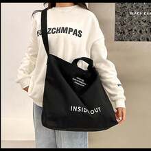 休閒大容量時尚肩包,字母印花拉鍊時尚手提包,帶可調節帶的斜挎包、單肩包、側背包,適用於旅行、通勤、假日必需品,輕便攜帶大學學生的背包、書包、學生背包,夏日送禮給男友的禮物 - 黑色 - 查看 11