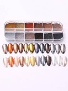 12色金属美甲闪粉，1盒彩色镜面铬粉，秋冬DIY美甲装饰 - 彩色 - 查看 6