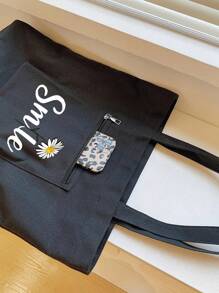 Letter Pattern Printing Large Capacity Summer Shopping Bag, Printed Casual Tote Bag, Reusable Fashion Backpack, Multifunctional Handbag,Canvas Shopping Bag,Women's Letter Print Tote Bag, Canvas Shoulder Bag, Large Capacity Shopping Bag,Simple Pattern Canvas Bag, Portable Shopping Bag, Lightweight Multifunctional Shoulder Bag