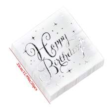 20pcs Happy Birthday Foil Stamped Napkins In Gold, Silver And Rose Gold, Party Decoration Supplies,Christmas