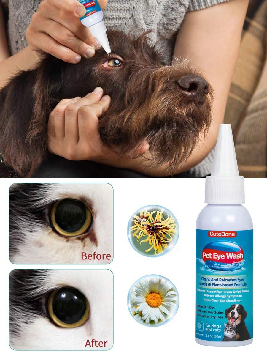 1 件装宠物洗眼液，适用于猫狗，去除泪痕，清洁眼部分泌物和污垢，温和配方 - 白色 - 查看 1