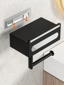 浴室免打孔紙巾架濕紙巾盒浴室手機盒抽屜式置物架追劇神器紙巾盒 - 黑色 - 查看 2