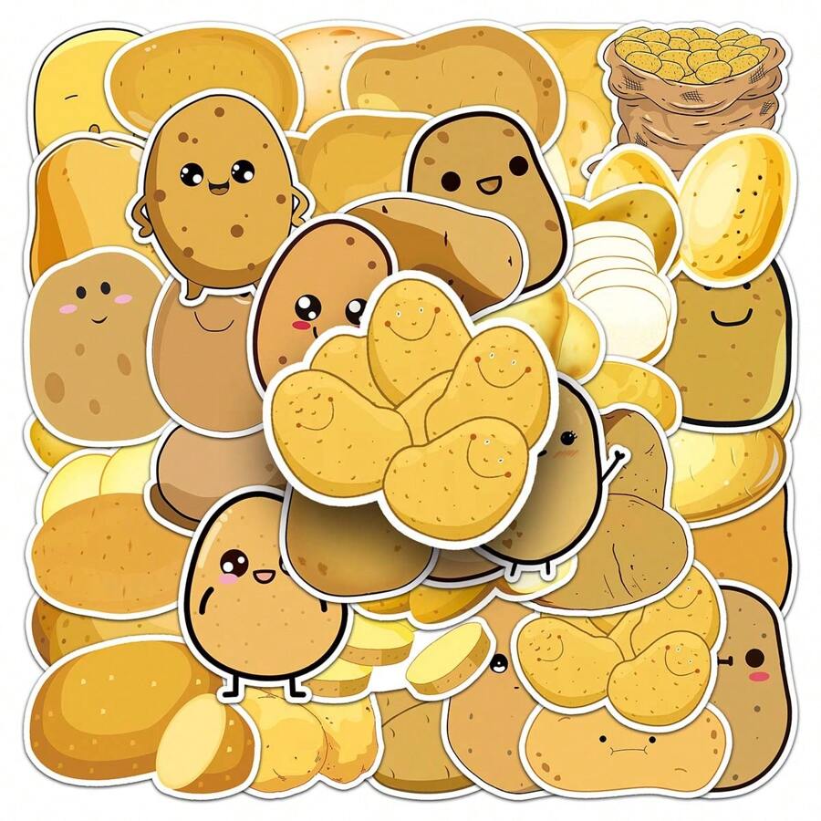 50 Uds. Pegatinas De Comida Con Forma De Verduras Y Patatas De Dibujos Animados, Divertidas, Simples Y Multifuncionales - Multicolor - Ver 1