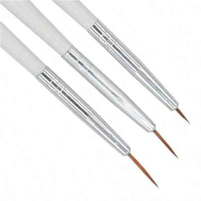 Nail Art Brush Set, 3pcs White Handle Manicure Painting Pens For Nail Art Decoration Diy