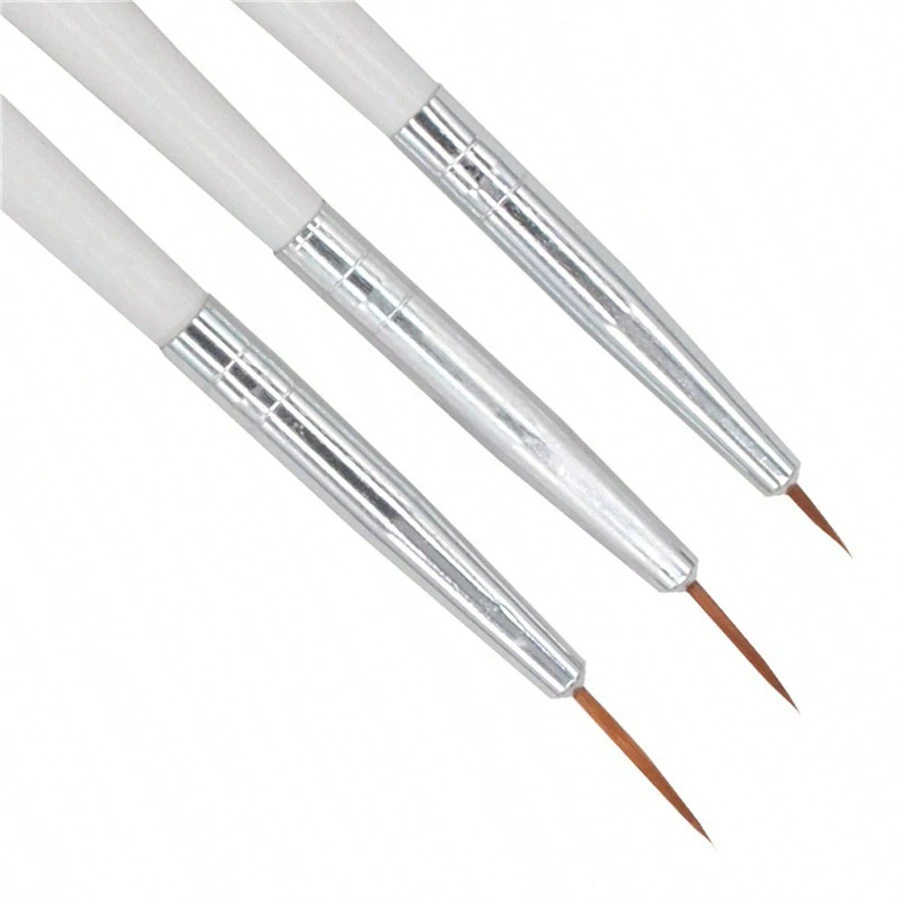 Nail Art Brush Set, 3pcs White Handle Manicure Painting Pens For Nail Art Decoration Diy