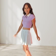 Set Falda tableada y blusa crop top falda tableada corta y camiseta con cuello coquette conjunto de falda bicolor - Lila Púrpura - Ver 5