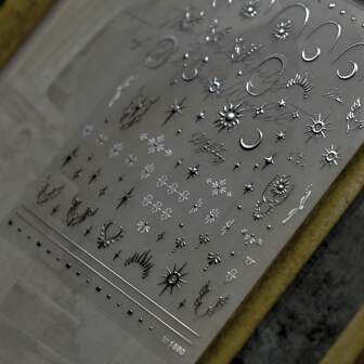 1 Sheet Silver Sun Moon Star Totem New Adhesive Nail Stickers Nail Art Decorations Nail Decals Y2K-Style Nail Art Decals For Women Girl Friend Gift DIY