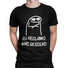 blusa masculina camiseta FLORK OCULOS basica manga curta estampa meme palito - Preto - Visão 1