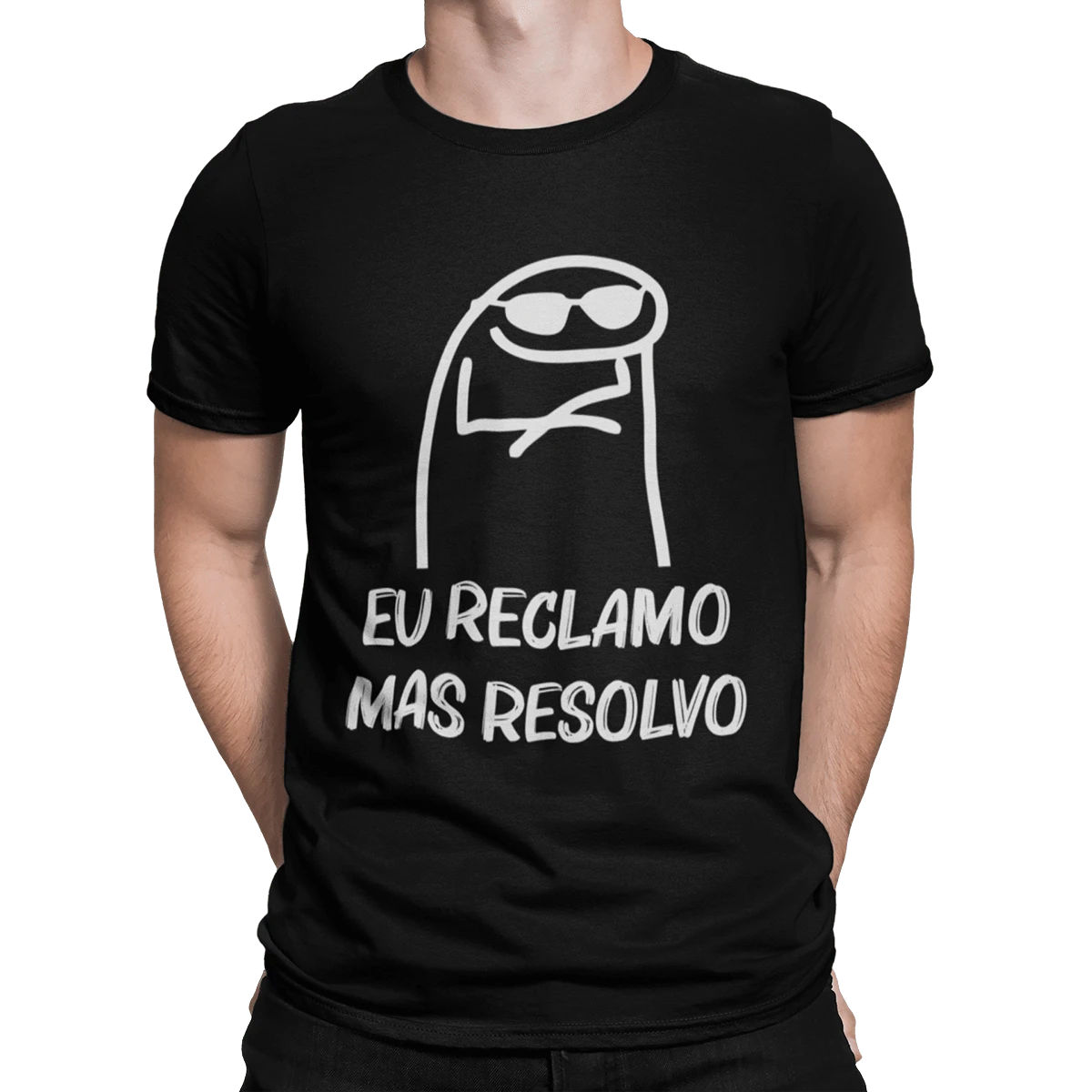 blusa masculina camiseta FLORK OCULOS basica manga curta estampa meme palito - Preto - Visão 1