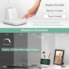 Hansang Desk Lamp With Wireless Charger, LED Desk Lamps For Home Office Eye-Caring CRI 85+, 3 Color Modes, Stepless Dimming Touch Table Lamp, Study Small White Lamp With Pen Holder For College Dorm - White - View 4