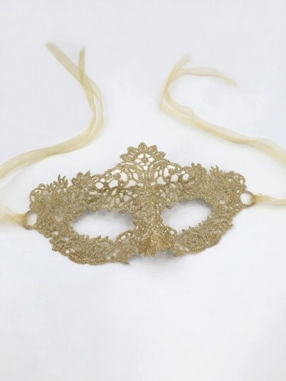 Boho Double-Layer Grosgrain Ribbon Fixed Gold Wire Lace Six-Lobe Mask For Masquerade Party. Three-Dimensional Mask, Sexy Female Lace Mask For Masquerade Party, Carnival, And Party Clothing Goers. Valentine's Day Halloween