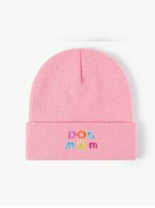 1 件男女通用黑色 2000 年代風格刺繡“狗媽媽”針織帽,戶外保暖針織帽休閒冬季無簷小便帽適合日常通勤 - 黑色 - 查看 6