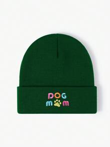 1 件男女通用黑色 2000 年代風格刺繡“狗媽媽”針織帽,戶外保暖針織帽休閒冬季無簷小便帽適合日常通勤 - 黑色 - 查看 9