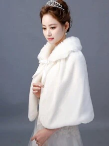 1 件女士新娘披肩仿斗篷婚礼外套伴娘冬季外套秋季服装女士 - 白色 - 查看 2