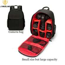 Mochila para cámara pequeña, Doble Hombro, Compatible con cámaras sin Espejo Canon Nikon Sony, Impermeable, a Prueba de Golpes, Bolsa Informal para fotografía DSLR Unisex - negro con rojo - Ver 3