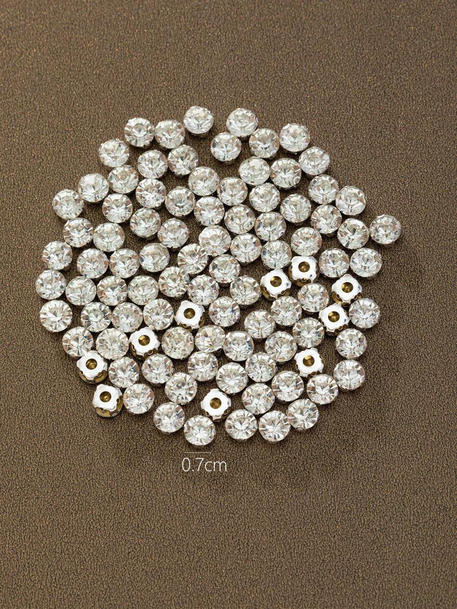 100pcs 7mm Round 4D Clear White Sew-On Rhinestones Single Claw Nail Art DIY Sewing Craft Wedding Dress Shoes Decorations - White - View 1