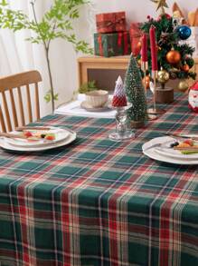 1 件鄉村風聚酯纖維和聖誕綠色格子桌布帶流蘇、桌布 - 彩色 - 查看 5
