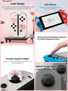 GeekShare 4pcs/Set Cherry Blossom Shaped Silicone Joycon Thumb Stick Grips Protective Cover Compatible With Switch/OLED/Switch Lite - Pink - View 2