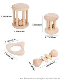 4pcs Wooden Baby Rattle Toys With Bell, Natural Wood Teething Toys Set - Apricot - View 2