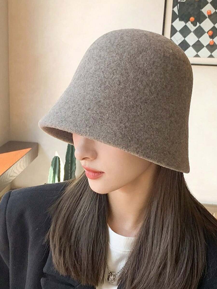 FADZOYLE 1入女士加厚保暖防風灰色針織漏斗帽，韓式風格日常帽適用於旅行/滑雪，配有可調節式護耳設計，優雅大方 - 灰色 - 查看 1